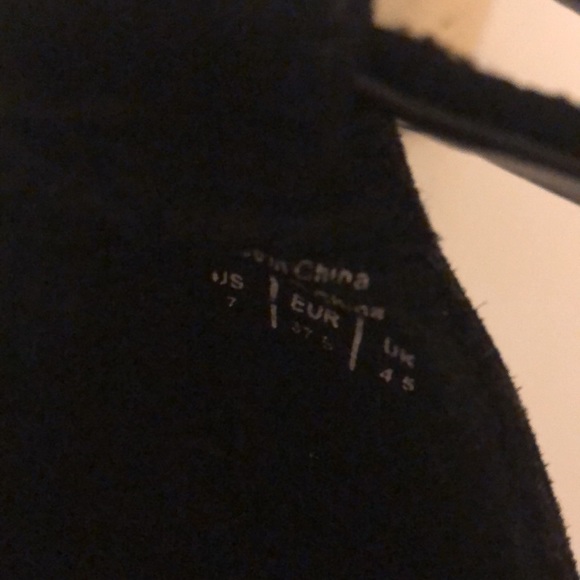 Black Suede open toe heels with chunky gold platform heel - Picture 5 of 5